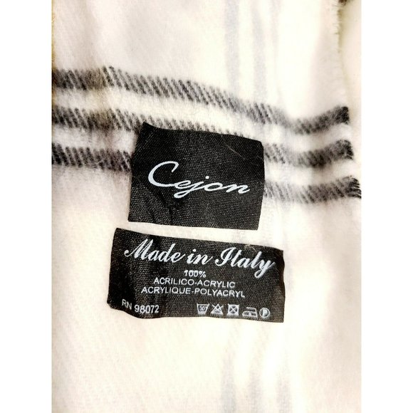 Italian Cejon Women's Scarf White Ivory Cream Plaid Soft 11" x 58"in - Picture 4 of 5